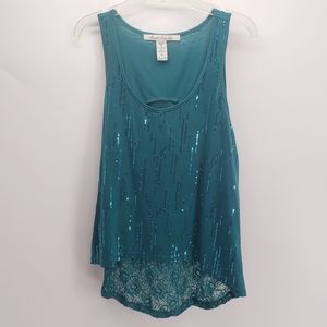 American Rag | Sequin & Lace Tank Top | Turquoise